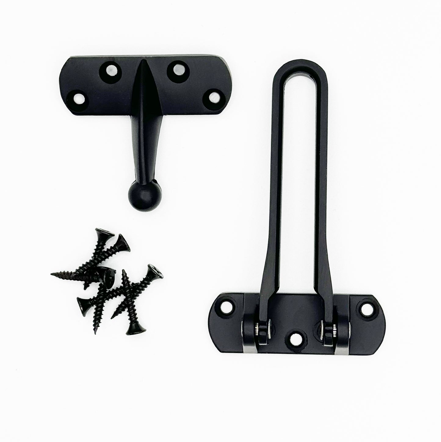 Black - Hinged Bar Lock for Swing-in Doors, Door Latch Lock Chain – Secondary Security Lock for Door and Security