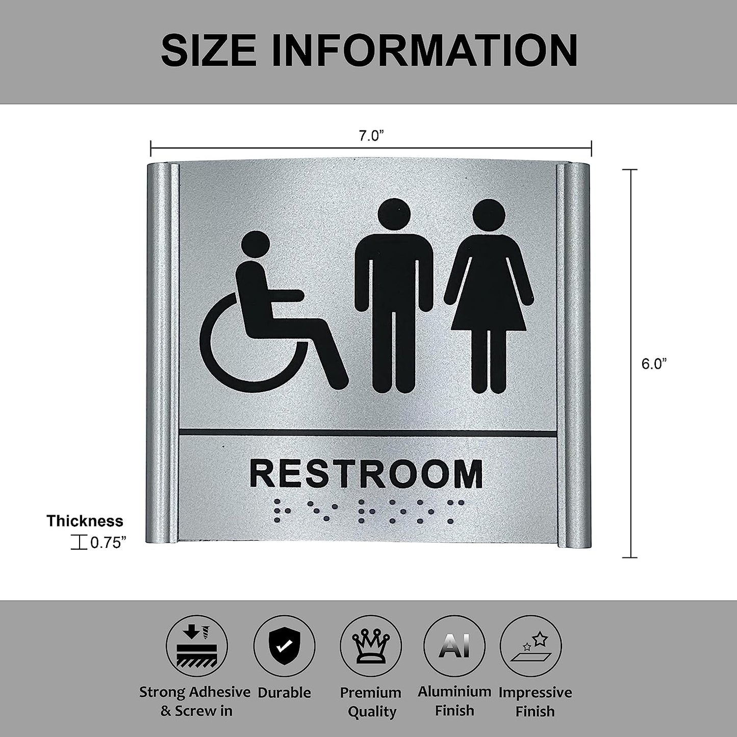 Large Aluminum 3D Restroom Sign with Braille