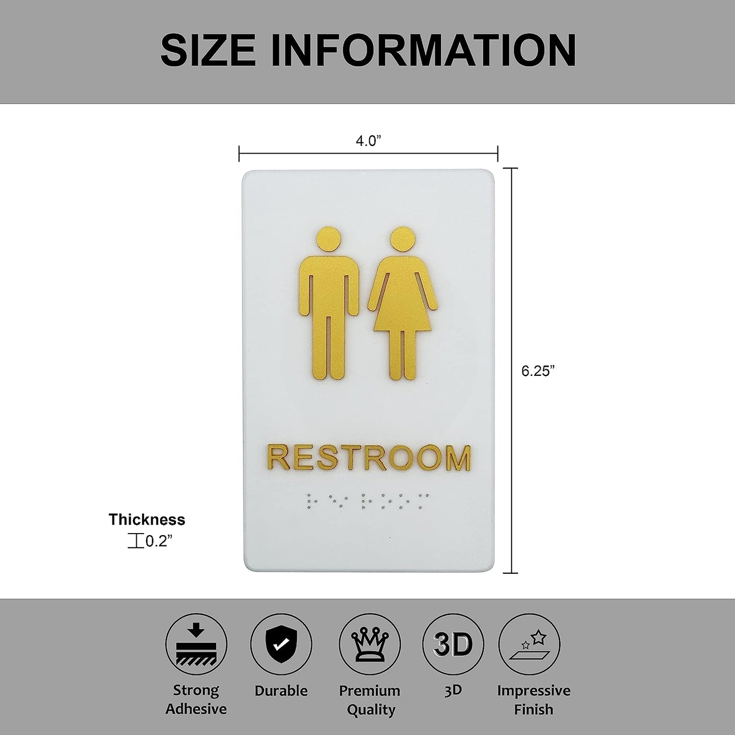 Acrylic 3D Gold Finish Restroom Sign with Braille