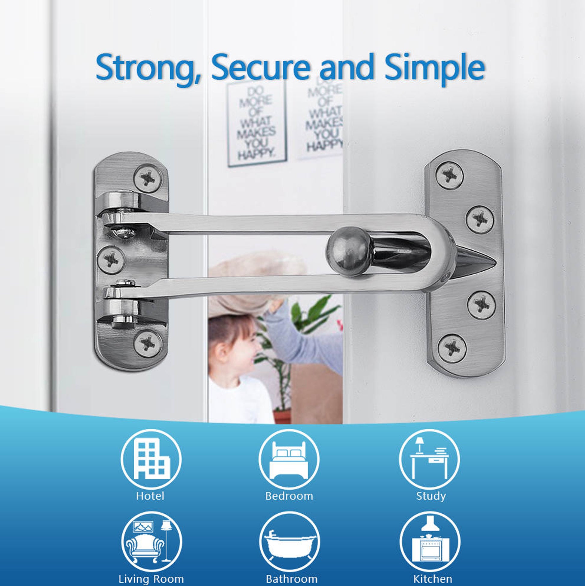 Gold Hinged Bar Lock for Swing-in Doors, Door Latch Lock Chain